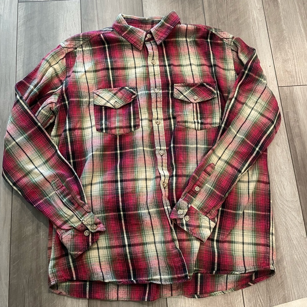Men’s Plaid Button-Up Shirt - Red and Green